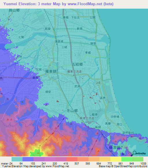 Yuemei,Taiwan Elevation Map