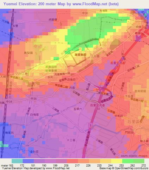 Yuemei,Taiwan Elevation Map