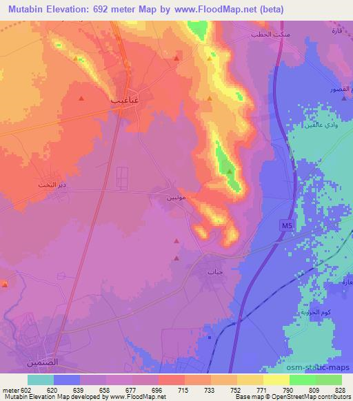 Mutabin,Syria Elevation Map
