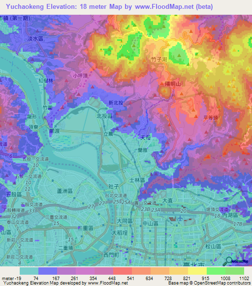 Yuchaokeng,Taiwan Elevation Map