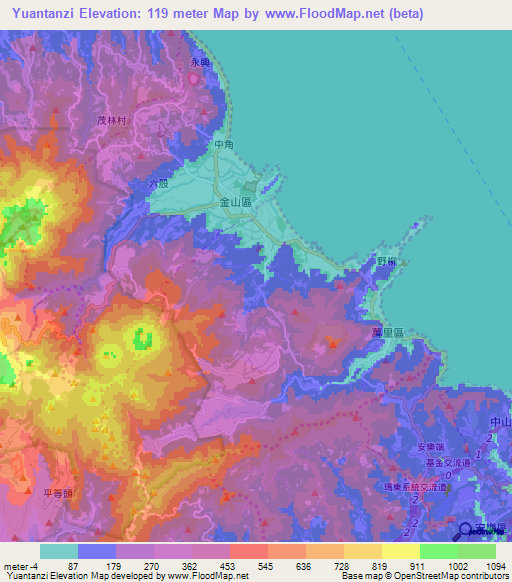 Yuantanzi,Taiwan Elevation Map