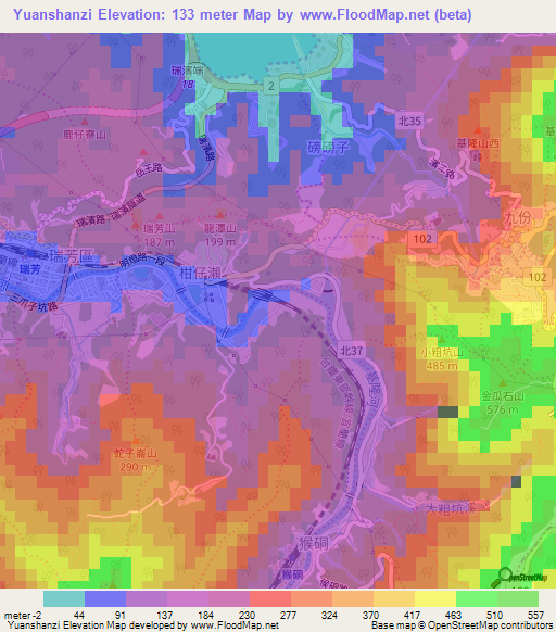 Yuanshanzi,Taiwan Elevation Map