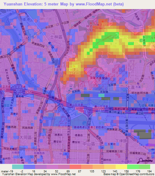Yuanshan,Taiwan Elevation Map