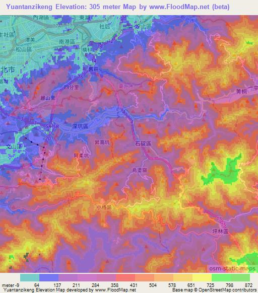Yuantanzikeng,Taiwan Elevation Map