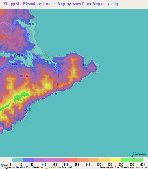 Yinggeshi,Taiwan Elevation Map