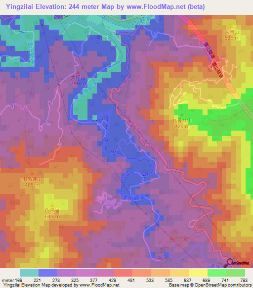 Yingzilai,Taiwan Elevation Map