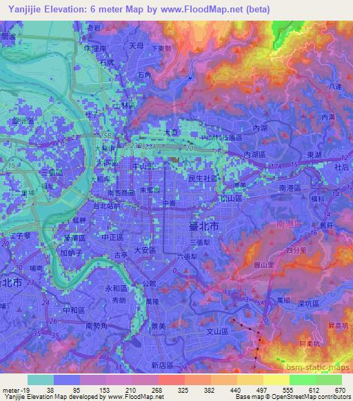 Yanjijie,Taiwan Elevation Map