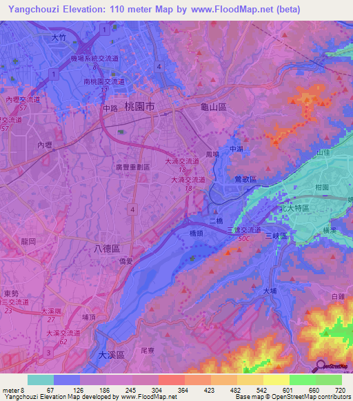 Yangchouzi,Taiwan Elevation Map