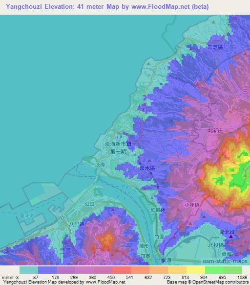 Yangchouzi,Taiwan Elevation Map