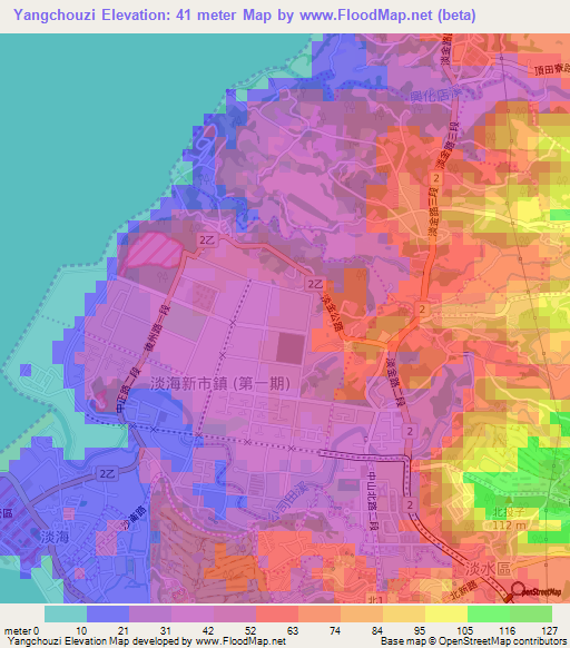 Yangchouzi,Taiwan Elevation Map