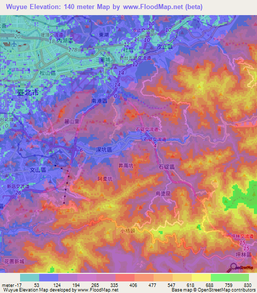 Wuyue,Taiwan Elevation Map
