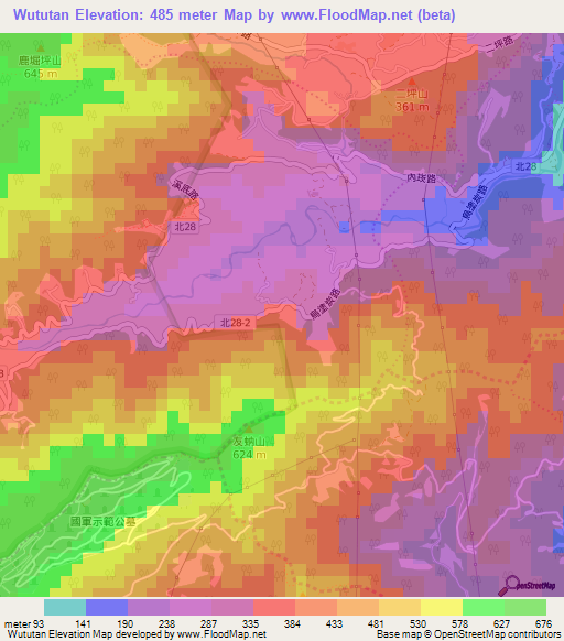 Wututan,Taiwan Elevation Map