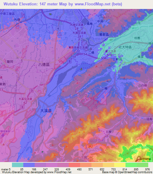 Wutuku,Taiwan Elevation Map