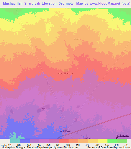 Mushayrifah Sharqiyah,Syria Elevation Map