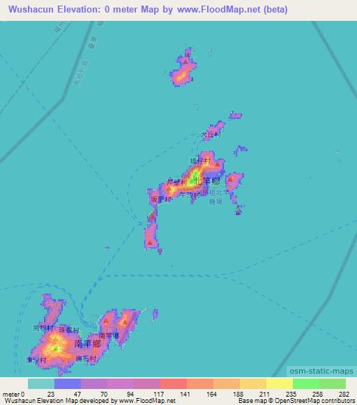 Wushacun,Taiwan Elevation Map