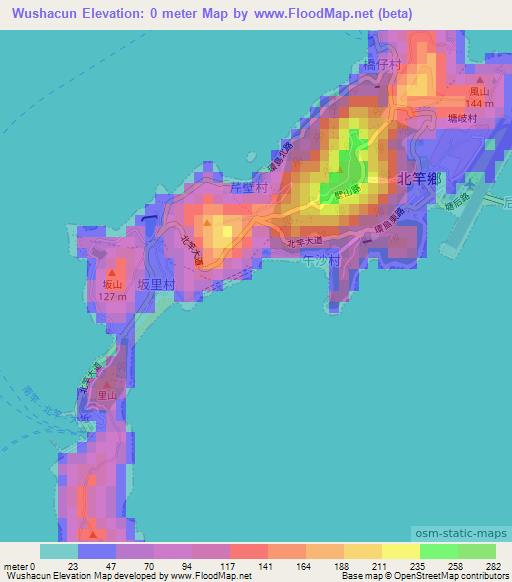 Wushacun,Taiwan Elevation Map