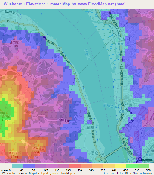 Wushantou,Taiwan Elevation Map