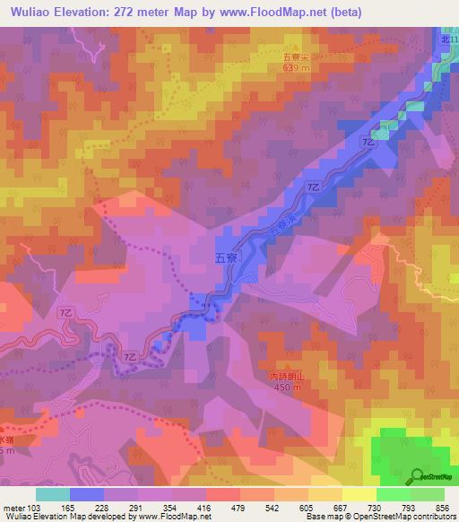 Wuliao,Taiwan Elevation Map