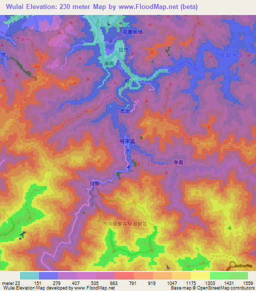 Wulai,Taiwan Elevation Map