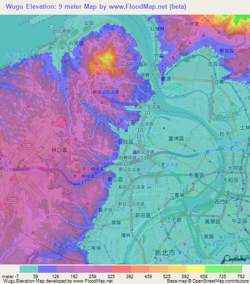 Wugu,Taiwan Elevation Map