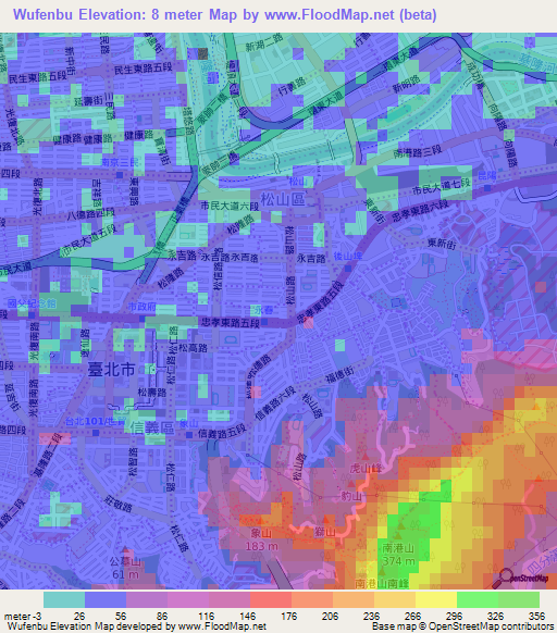Wufenbu,Taiwan Elevation Map