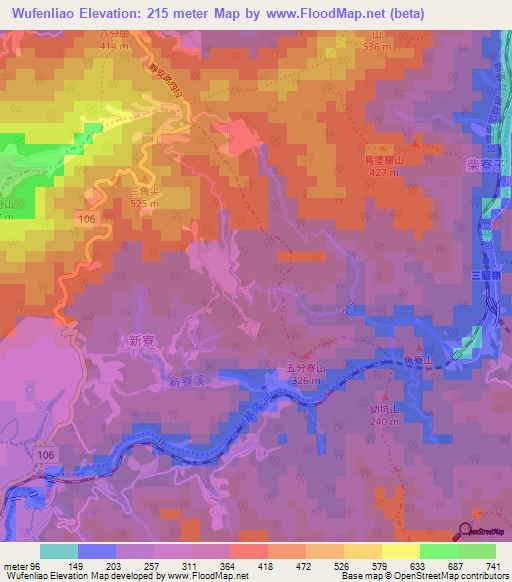 Wufenliao,Taiwan Elevation Map