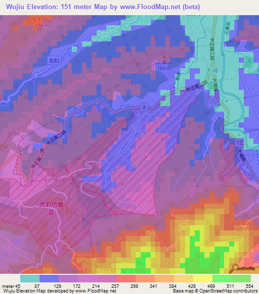 Wujiu,Taiwan Elevation Map