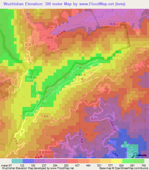 Wuzhishan,Taiwan Elevation Map