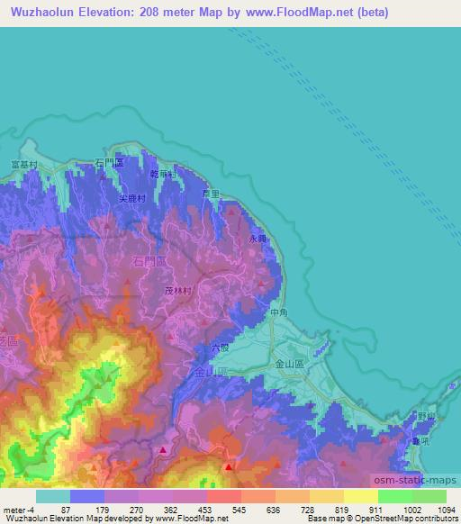 Wuzhaolun,Taiwan Elevation Map