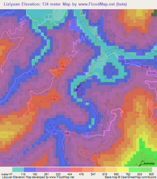 Liziyuan,Taiwan Elevation Map