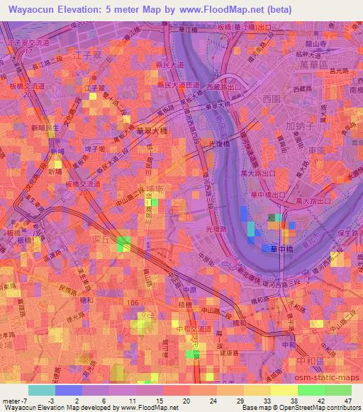Wayaocun,Taiwan Elevation Map