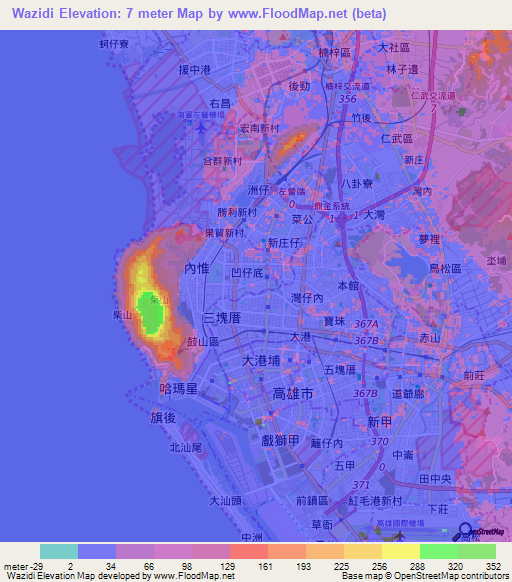 Wazidi,Taiwan Elevation Map