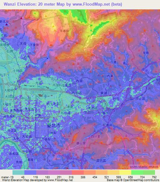 Wanzi,Taiwan Elevation Map