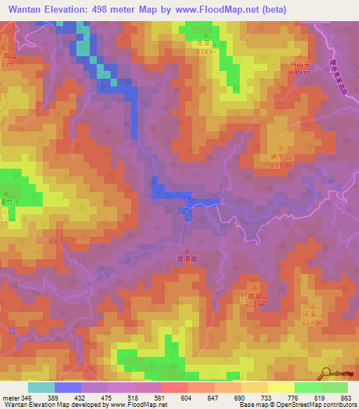 Wantan,Taiwan Elevation Map