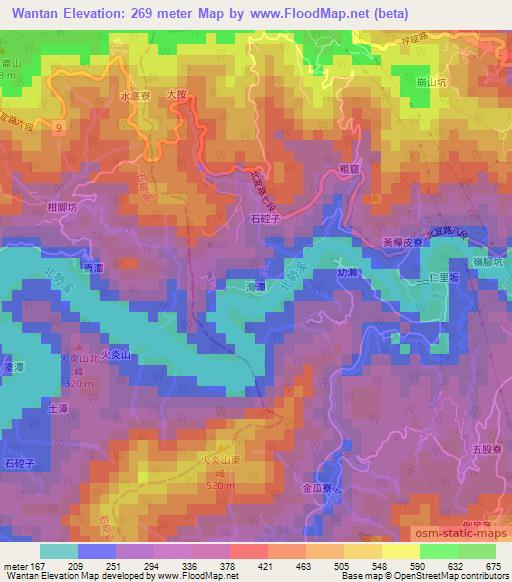 Wantan,Taiwan Elevation Map