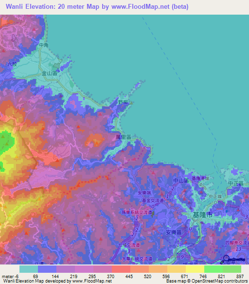 Wanli,Taiwan Elevation Map