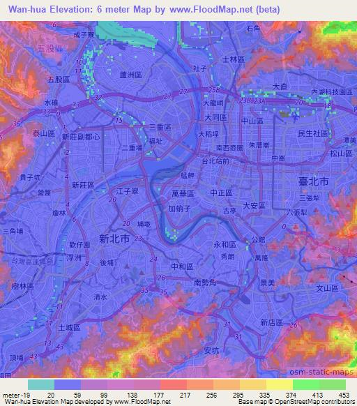 Wan-hua,Taiwan Elevation Map