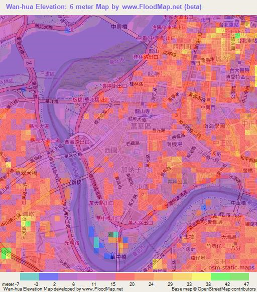 Wan-hua,Taiwan Elevation Map