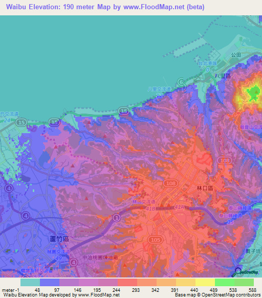 Waibu,Taiwan Elevation Map
