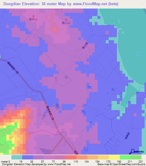 Dongdian,Taiwan Elevation Map