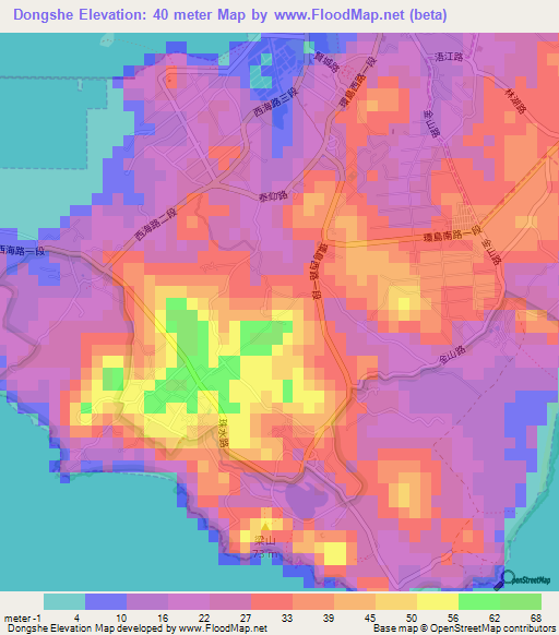 Dongshe,Taiwan Elevation Map