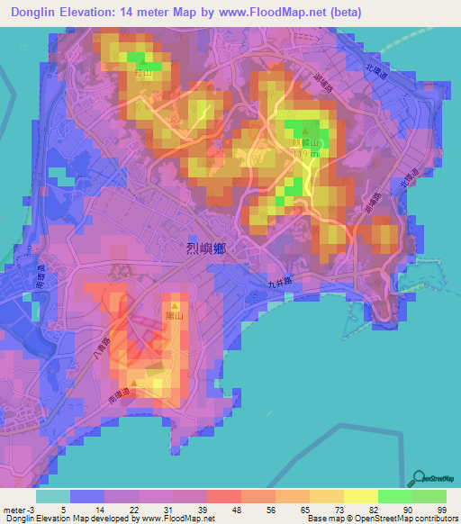Donglin,Taiwan Elevation Map