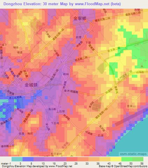 Dongzhou,Taiwan Elevation Map