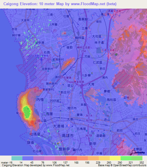 Caigong,Taiwan Elevation Map