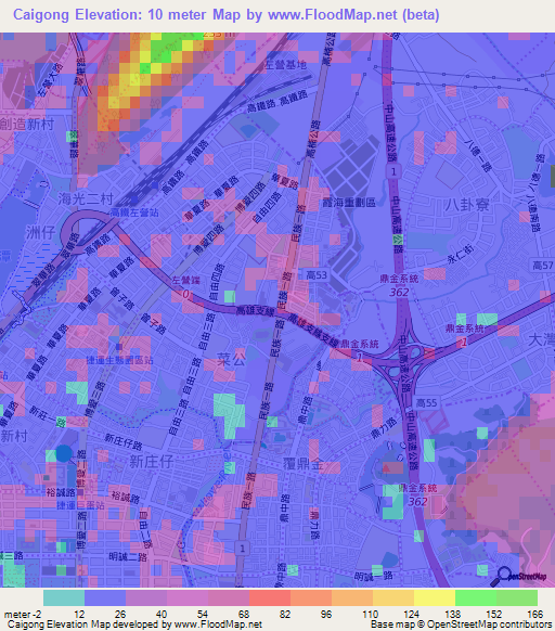 Caigong,Taiwan Elevation Map