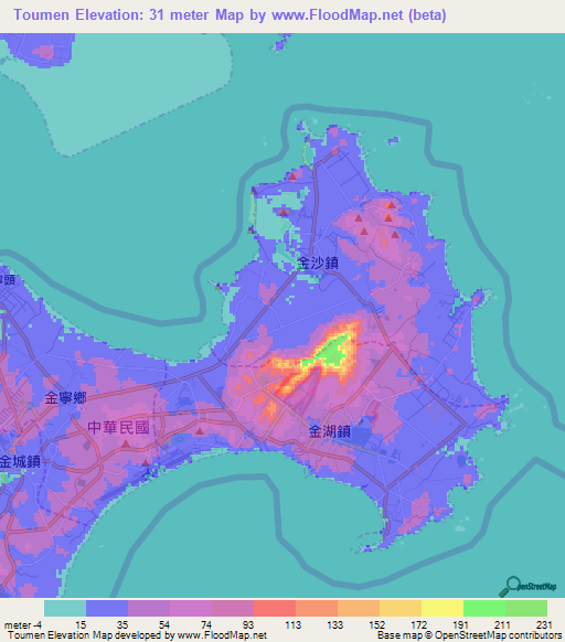 Toumen,Taiwan Elevation Map