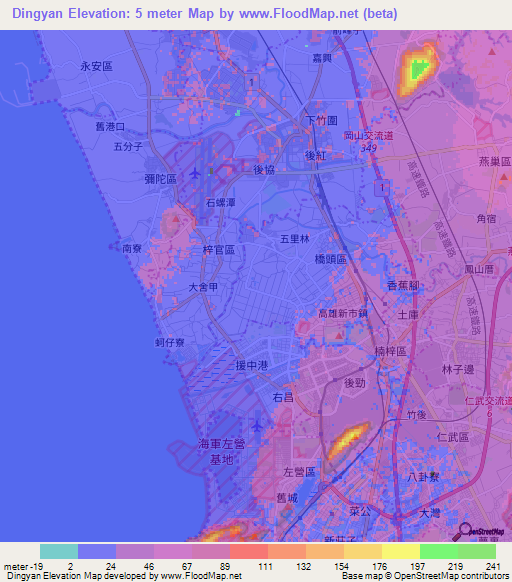 Dingyan,Taiwan Elevation Map