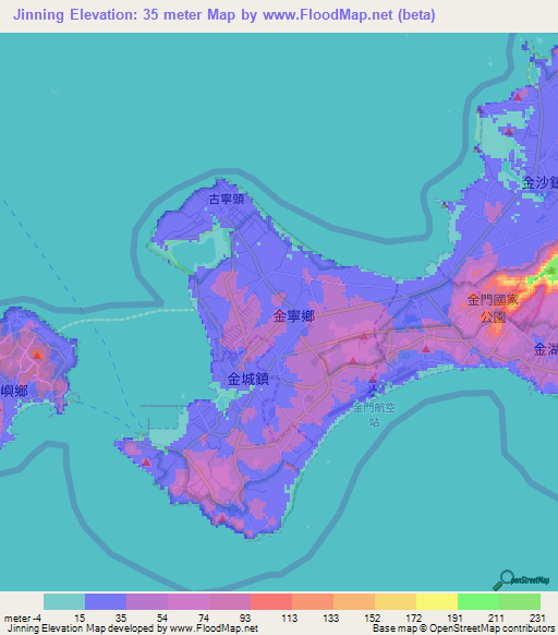 Jinning,Taiwan Elevation Map