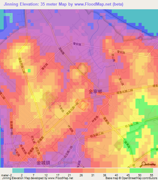 Jinning,Taiwan Elevation Map