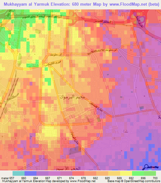 Mukhayyam al Yarmuk,Syria Elevation Map